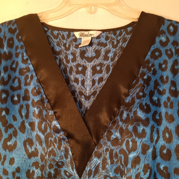 Winlar silky soft satin Leopard Print Caftan OS blue/black - Picture 4 of 7